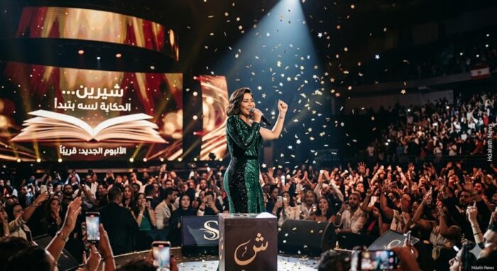 الفنانة شيرين عبد الوهاب في حفل غنائي ضخم على المسرح