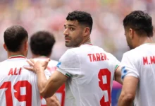 رسالة وداع منتخب إيران لمدينة لوس أنجلوس على عشب الملعب بعد مباراة بلجيكا.