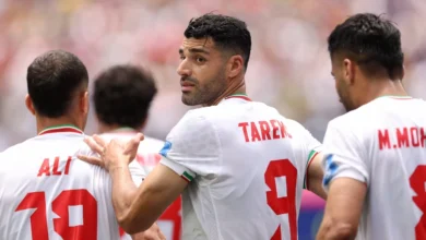 رسالة وداع منتخب إيران لمدينة لوس أنجلوس على عشب الملعب بعد مباراة بلجيكا.