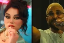الفنان أحمد سعد والفنانة هيفاء وهبي في حفل لندن المشترك.